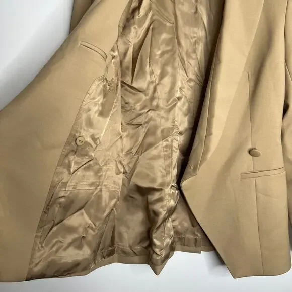 Anine Bing Ade Blazer Wool Blend Crossover Suiting Jacket Tan Beige Medium - Picture 6 of 14
